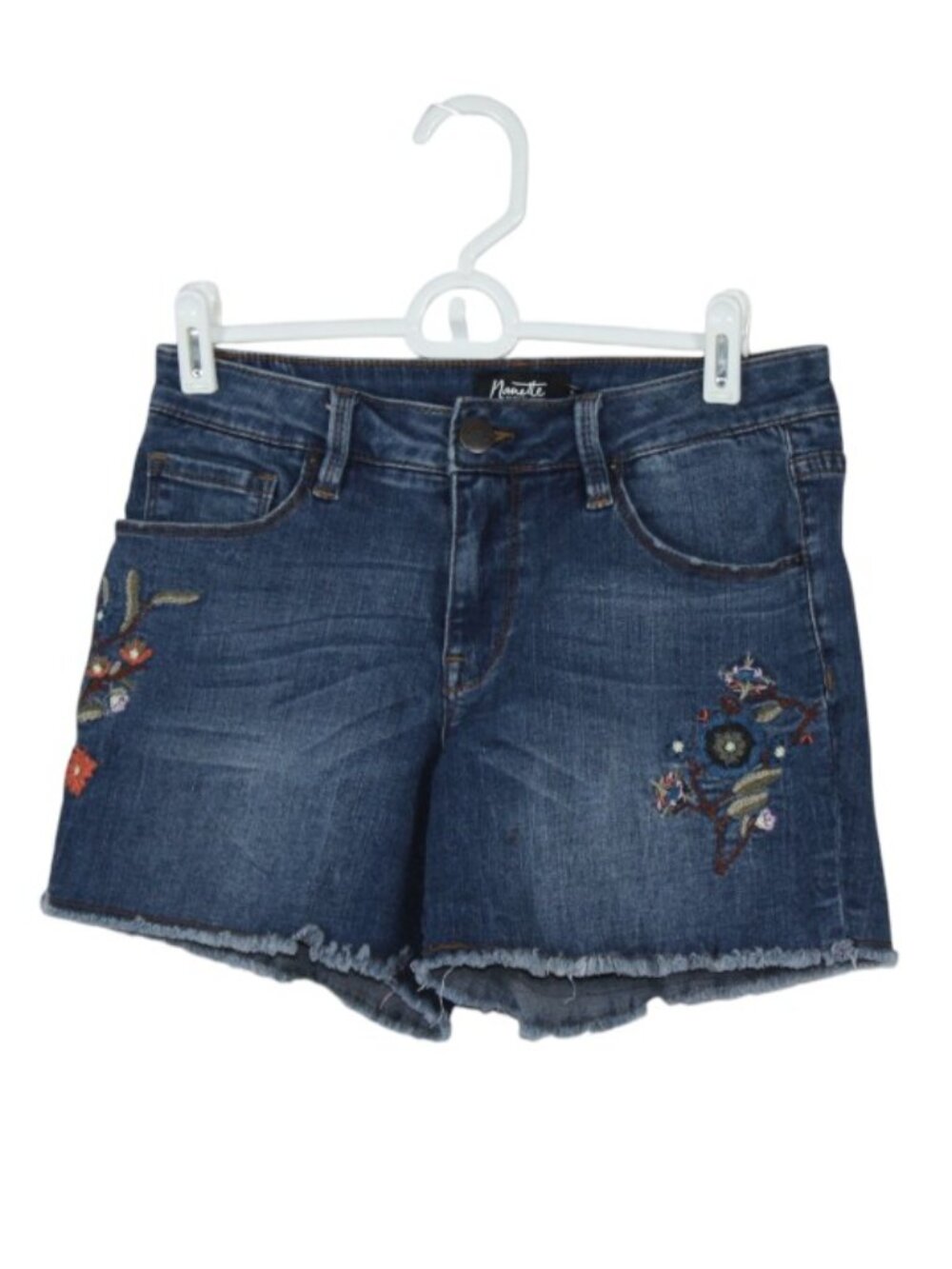 Nanette Lepore Denim Cut-Offs with Embroidered Flowers on Hemline Size 6
